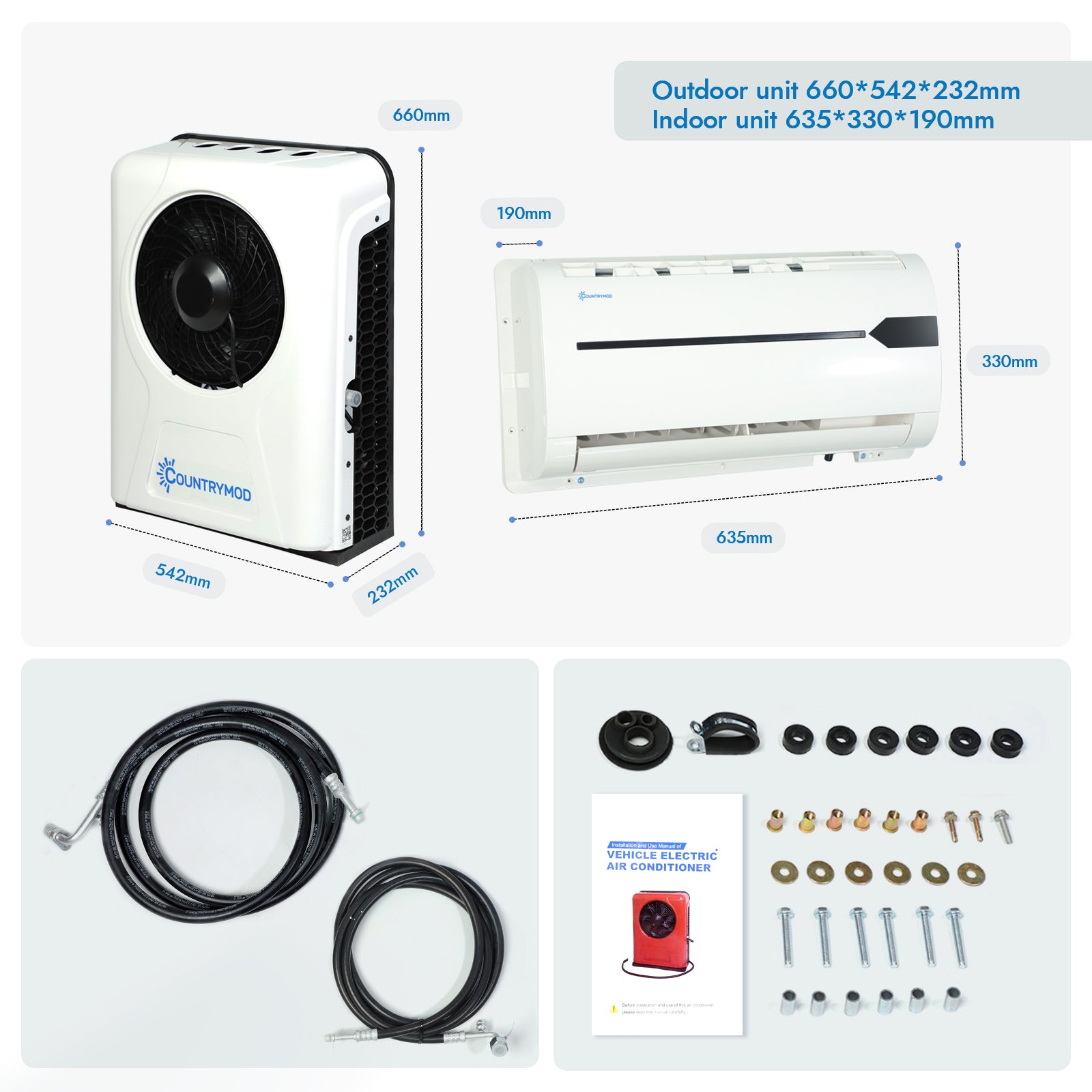 12V Electric Truck Camper Van DC Air Conditioner 10500BTU Universal Automotive Electric Split Air Conditioning ac Unit 12 Volt for semi trucks RV Motorhome Crane Tractor SUV