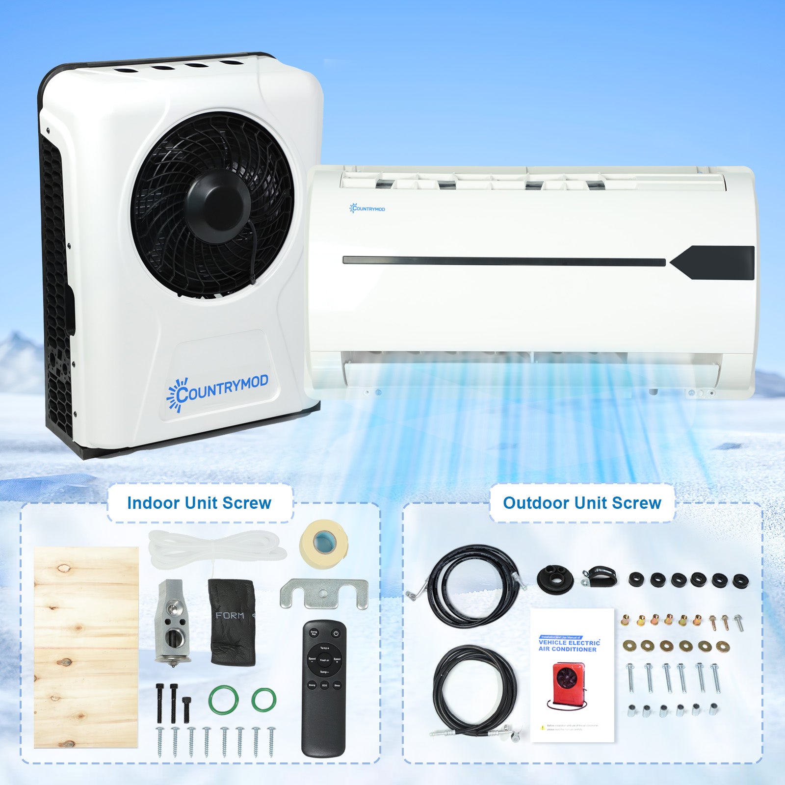 12V Electric Truck Camper Van DC Air Conditioner 10500BTU Universal Automotive Electric Split Air Conditioning ac Unit 12 Volt for semi trucks RV Motorhome Crane Tractor SUV