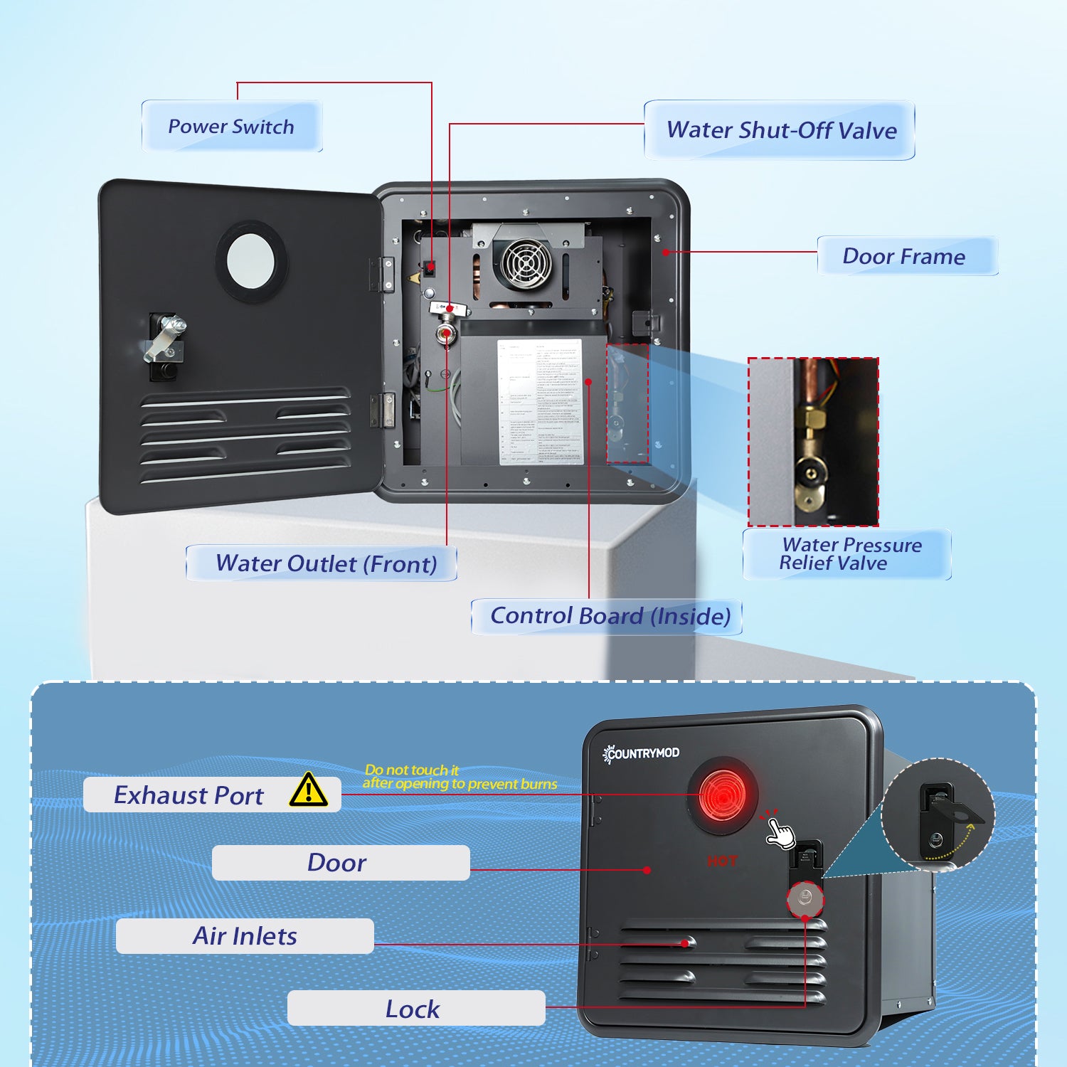 Upgraded 61,000 BTU Propane On-Demand RV Water Heater – 12V Tankless Design White Access Door & Outdoor Shower