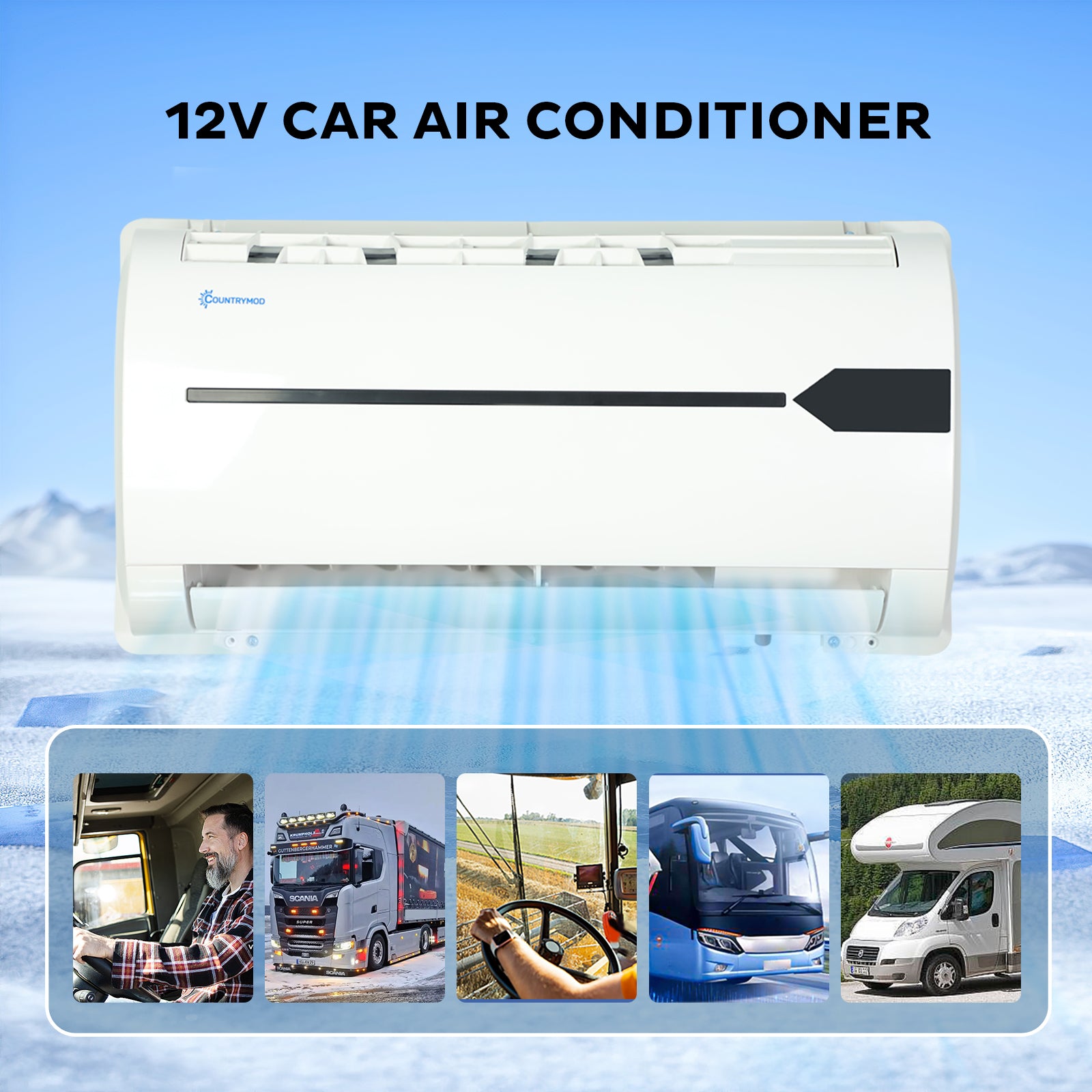 12V Electric Truck Camper Van DC Air Conditioner 10500BTU Universal Automotive Electric Split Air Conditioning ac Unit 12 Volt for semi trucks RV Motorhome Crane Tractor SUV
